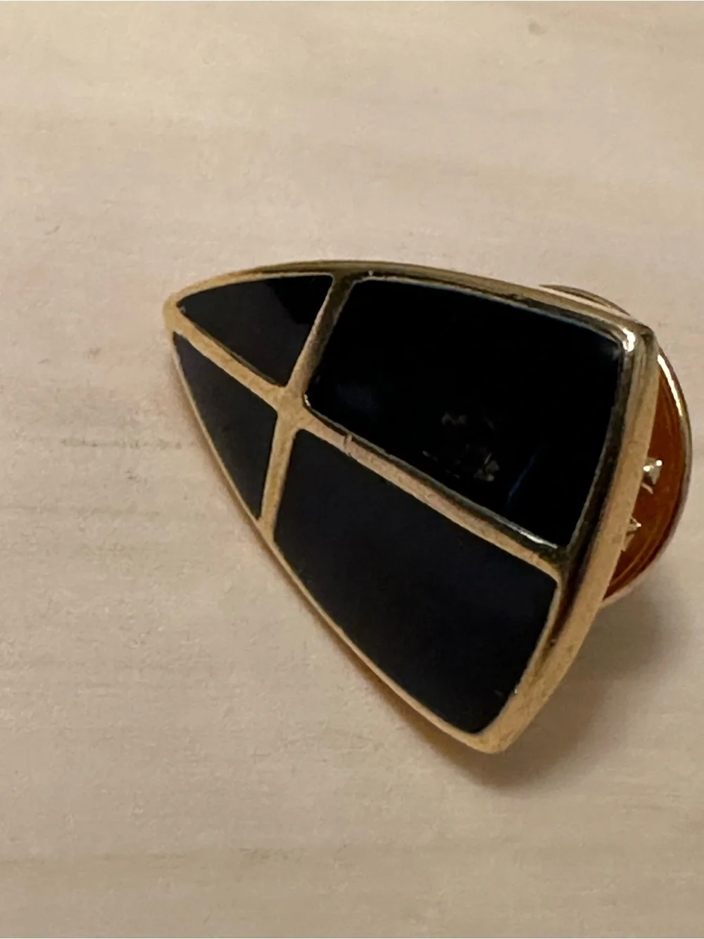 Vintage Crown Trifari Navy Enamel Gold Plated Geometric Pin